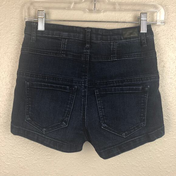 Tilly's RSQ Newport High Rise Denim Jean Button Up Blue Dark Wash Shorts - Picture 5 of 7